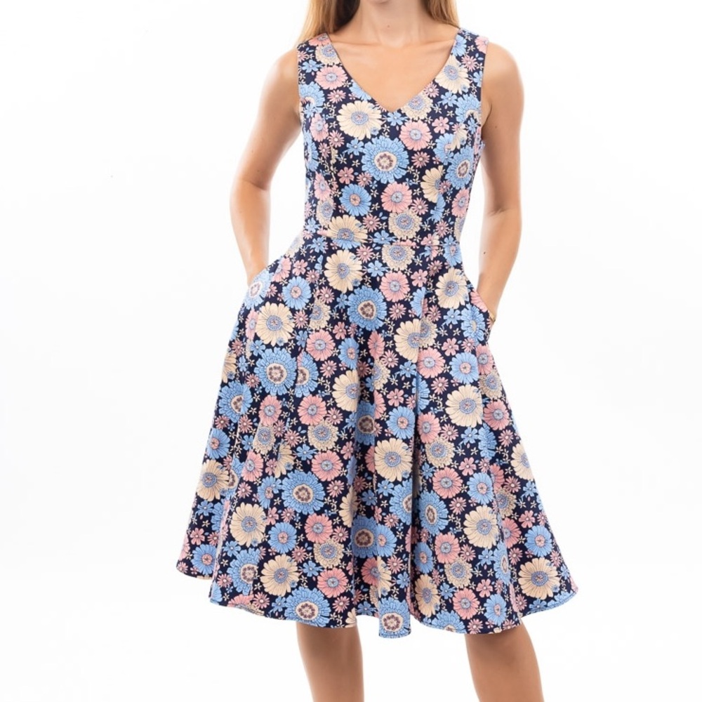 Eva Rose Floral Fit and Flare V-Neck Dress
